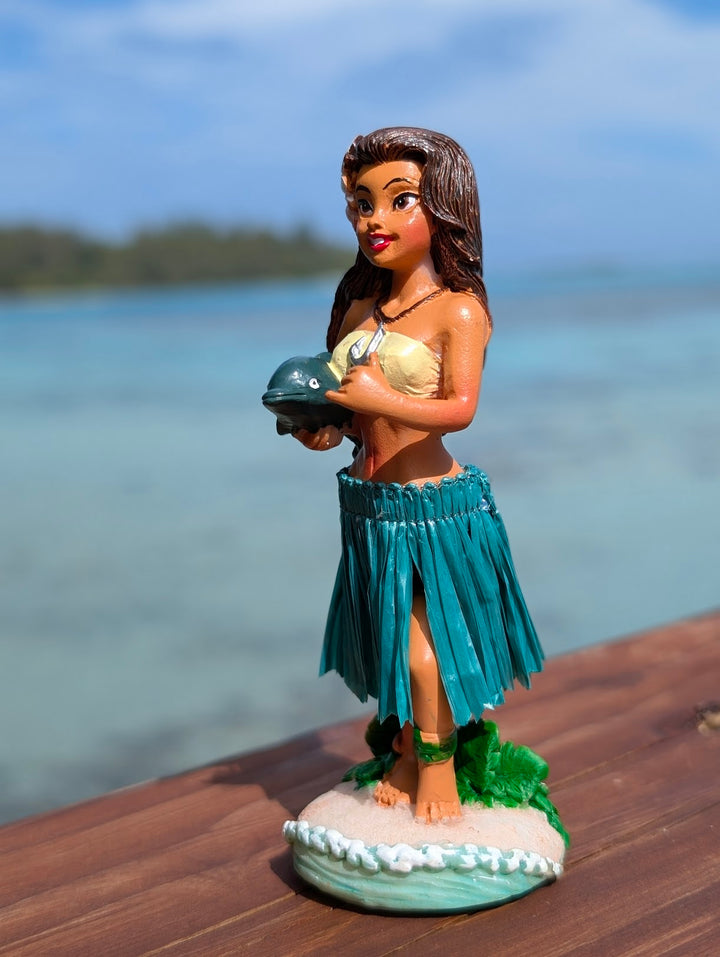 Hula Girl Dashboard Doll (4.3") with Dolphin Charm | Spring Action Hawaiian Car Decor