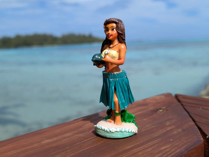 Hula Girl Dashboard Doll (4.3") with Dolphin Charm | Spring Action Hawaiian Car Decor