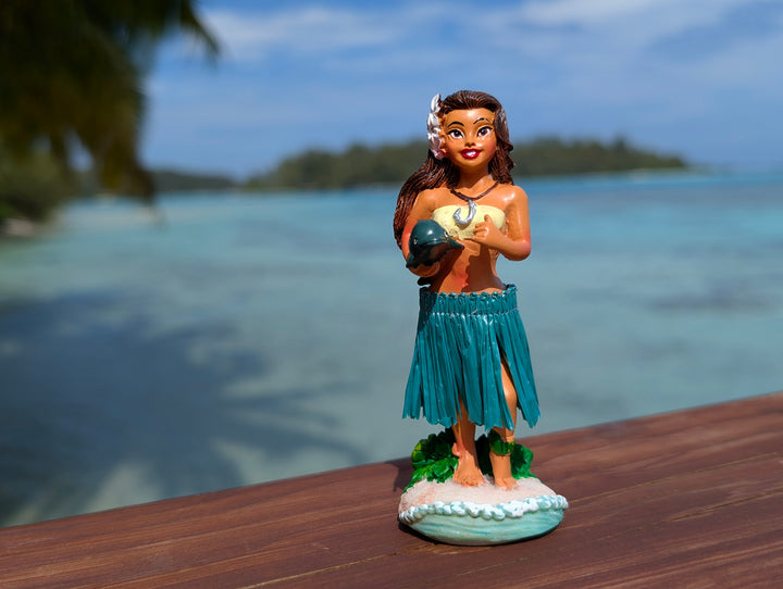 Hula Girl Dashboard Doll (4.3") with Dolphin Charm | Spring Action Hawaiian Car Decor