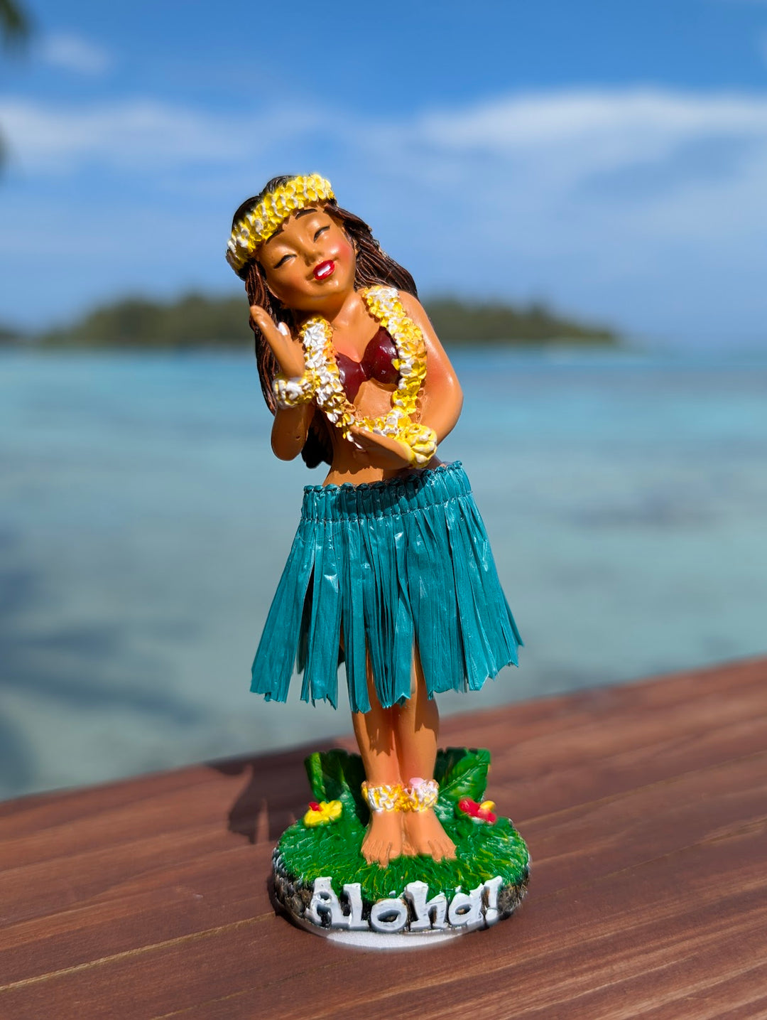 Hawaiian Dashboard Hula Doll (4 inch) | Hand Painted w/ Natural Grass Skirt & Tropical Decor