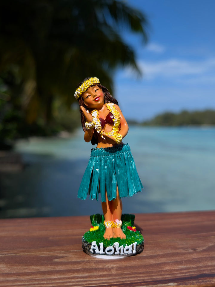 Hawaiian Dashboard Hula Doll (4 inch) | Hand Painted w/ Natural Grass Skirt & Tropical Decor