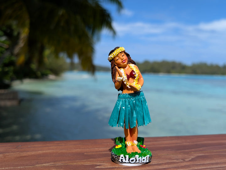 Hawaiian Dashboard Hula Doll (4 inch) | Hand Painted w/ Natural Grass Skirt & Tropical Decor