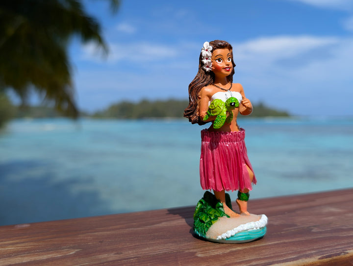 Hula Girl Dashboard Doll with Honu Turtle Charm | Spring Action Tropical Car Accessory