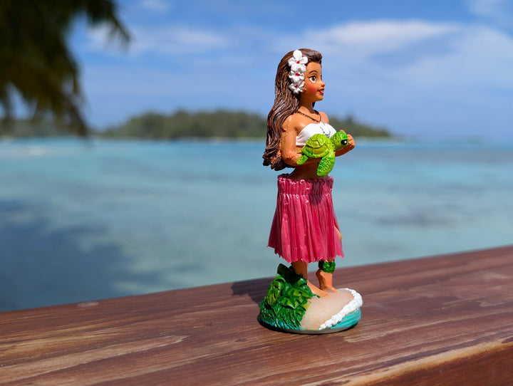 Hula Girl Dashboard Doll with Honu Turtle Charm | Spring Action Tropical Car Accessory