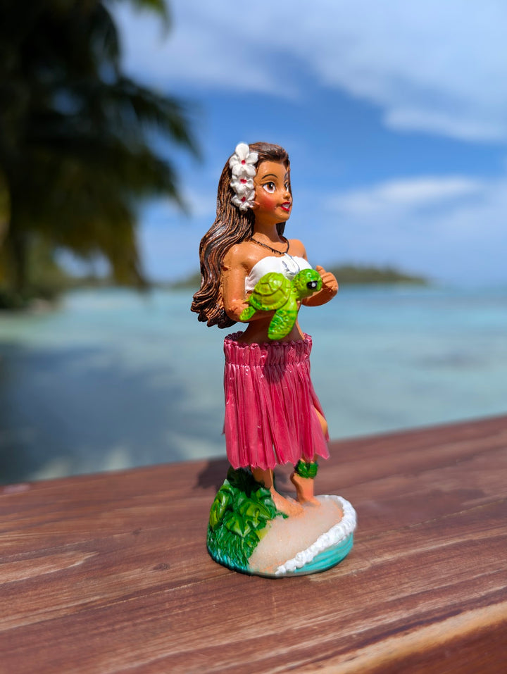Hula Girl Dashboard Doll with Honu Turtle Charm | Spring Action Tropical Car Accessory