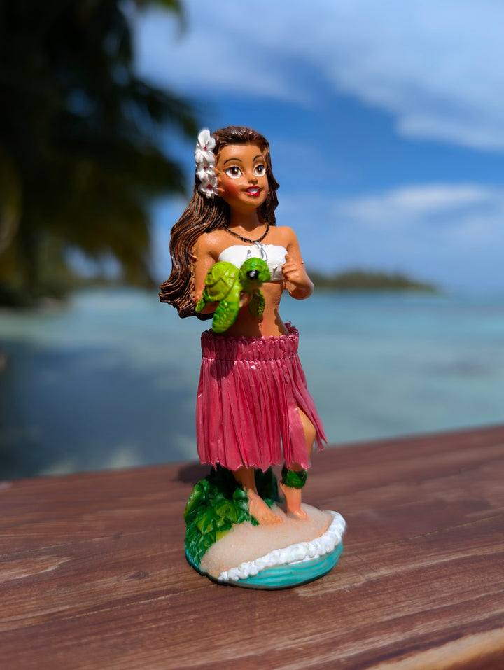 Hula Girl Dashboard Doll with Honu Turtle Charm | Spring Action Tropical Car Accessory