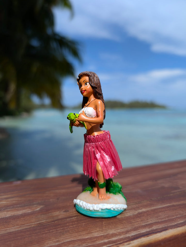Hula Girl Dashboard Doll with Honu Turtle Charm | Spring Action Tropical Car Accessory