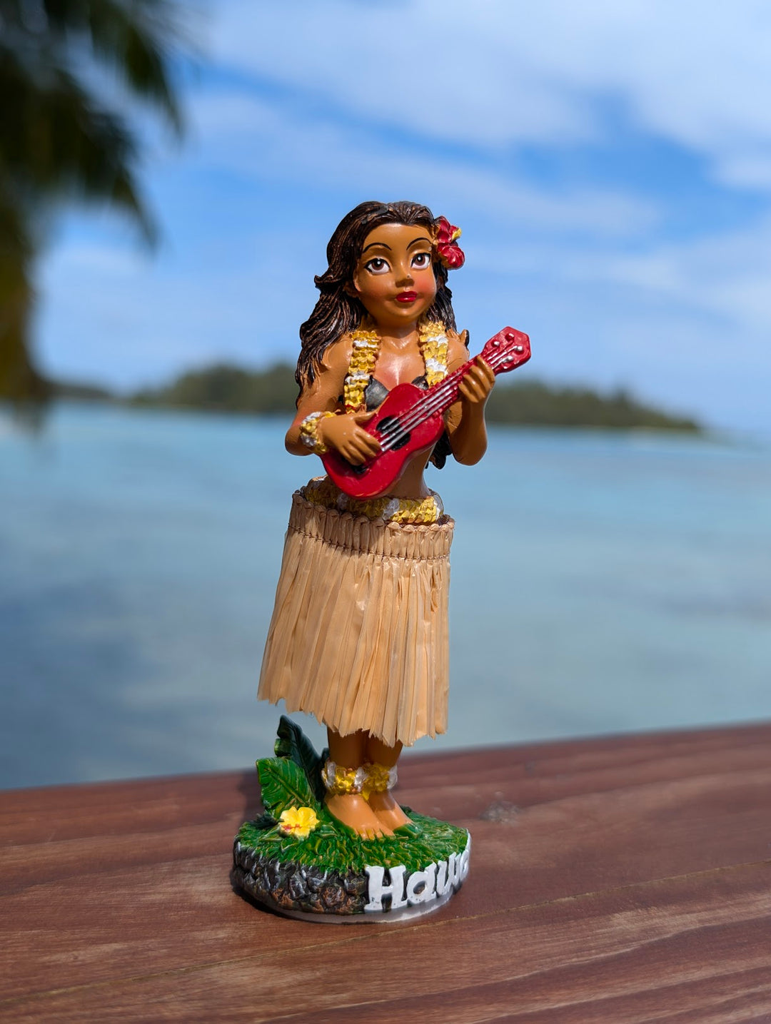 Hawaiian Dashboard Hula Doll (4 inch) | Hand Painted Ukulele Figurine & Tropical Car Decor