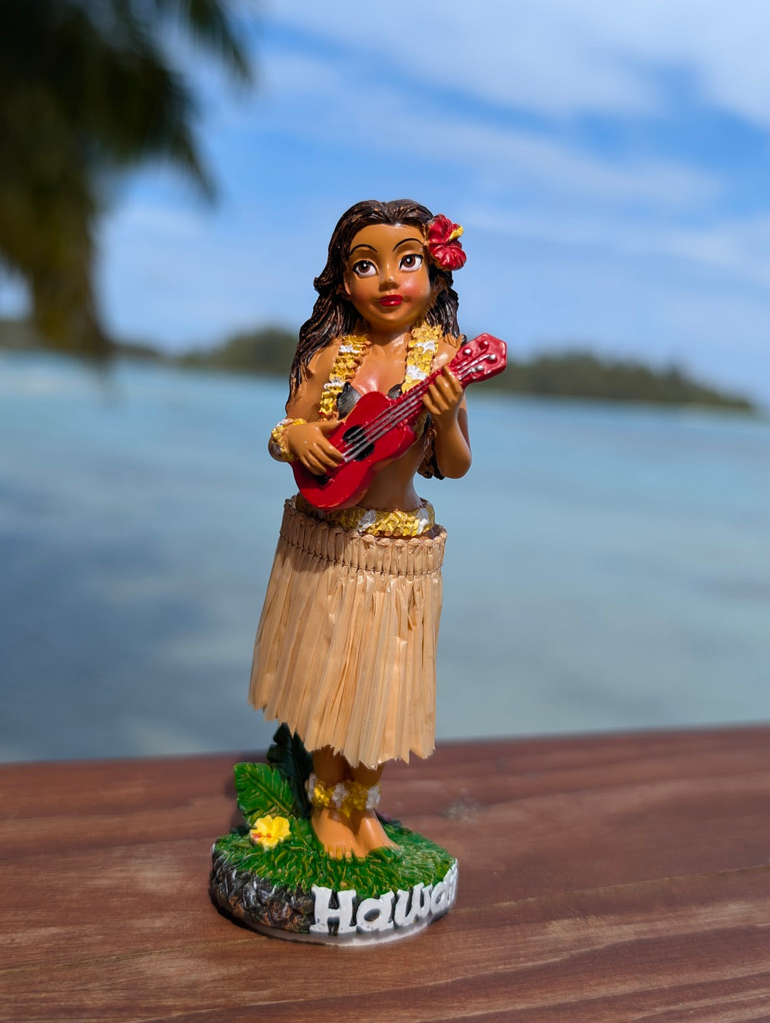Hawaiian Dashboard Hula Doll (4 inch) | Hand Painted Ukulele Figurine & Tropical Car Decor