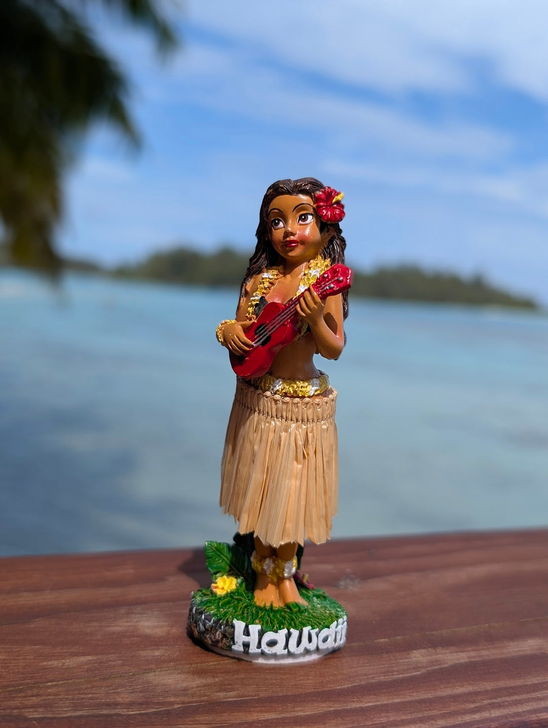 Hawaiian Dashboard Hula Doll (4 inch) | Hand Painted Ukulele Figurine & Tropical Car Decor