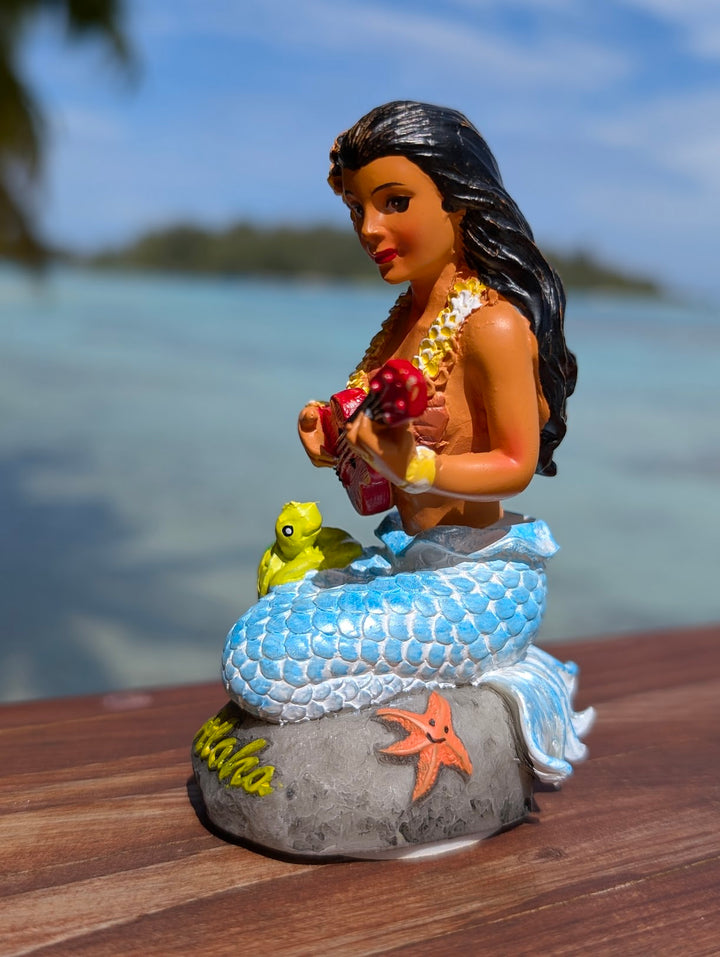 Mermaid Dashboard Doll (4.3") with Ukulele | Handcrafted Wobbling Tropical Car Accessory