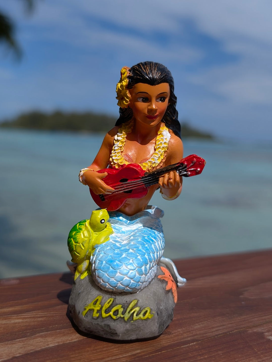 Mermaid Dashboard Doll (4.3") with Ukulele | Handcrafted Wobbling Tropical Car Accessory