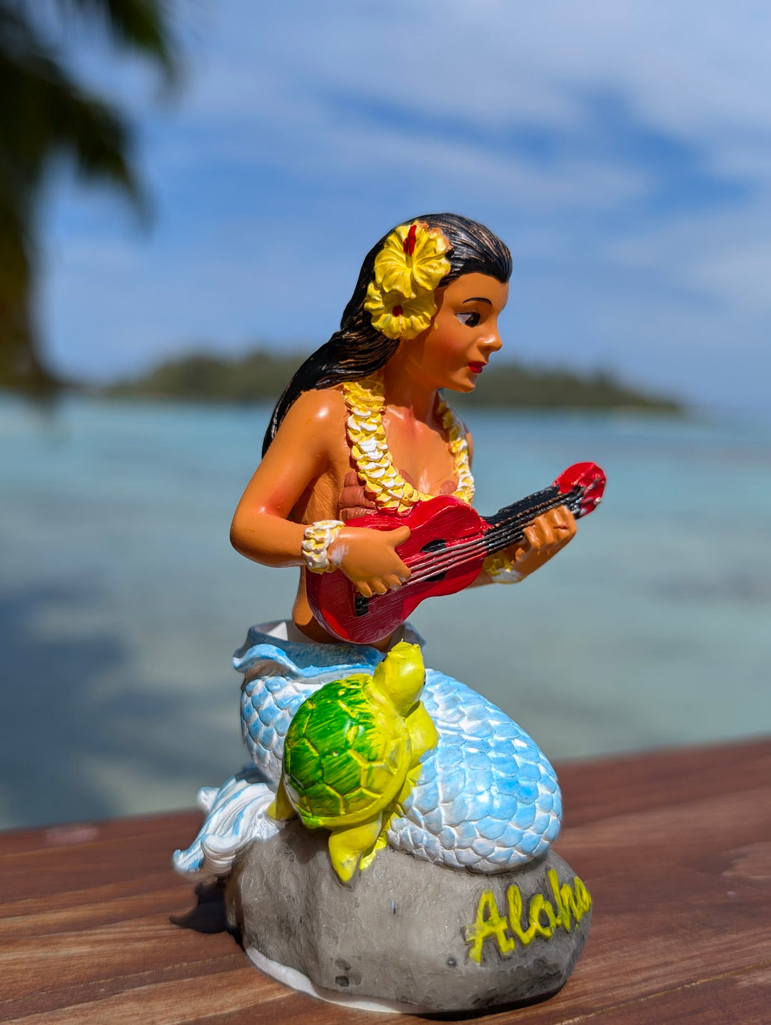 Mermaid Dashboard Doll (4.3") with Ukulele | Handcrafted Wobbling Tropical Car Accessory