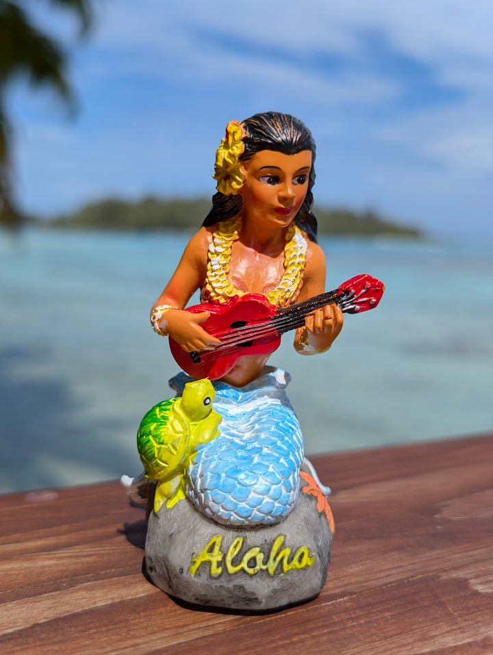 Mermaid Dashboard Doll (4.3") with Ukulele | Handcrafted Wobbling Tropical Car Accessory