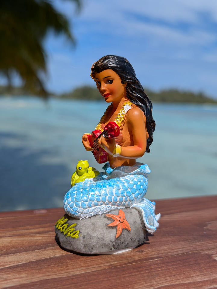 Mermaid Dashboard Doll (4.3") with Ukulele | Handcrafted Wobbling Tropical Car Accessory