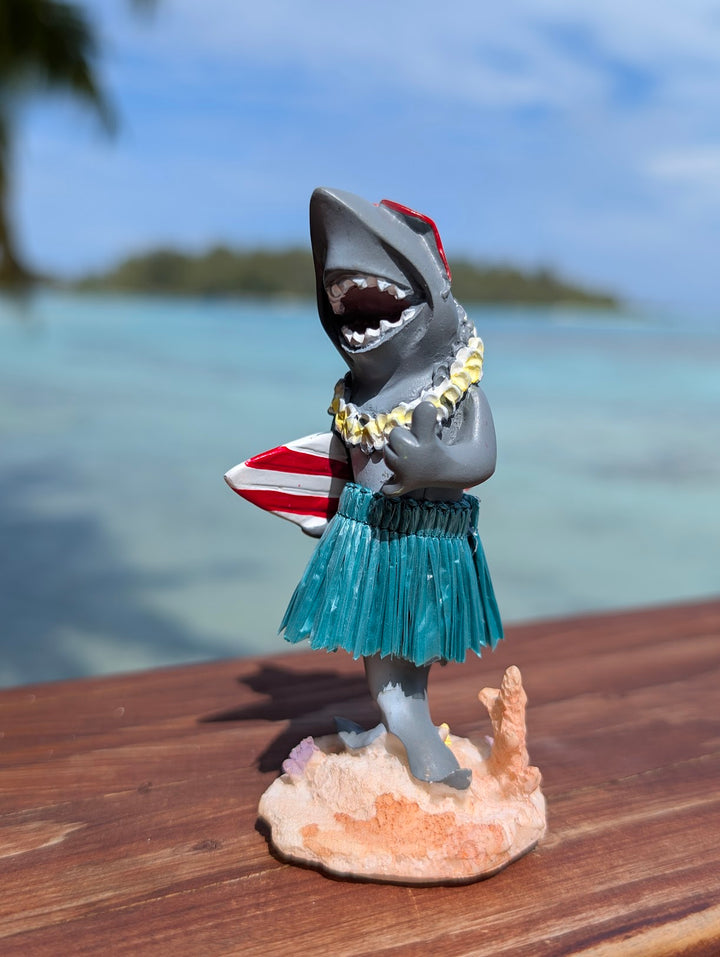 Surfing Shark Dashboard Hula Doll (4.3") | Handcrafted Wobbling Tropical Car Decor