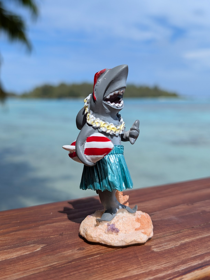 Surfing Shark Dashboard Hula Doll (4.3") | Handcrafted Wobbling Tropical Car Decor