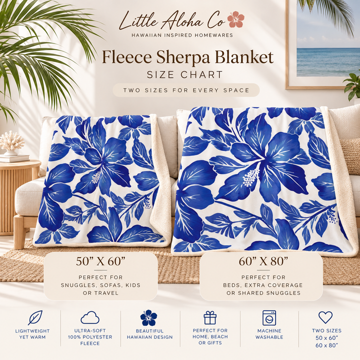 Bokissa Navy Blue Hibiscus Sherpa Fleece Throw Blanket