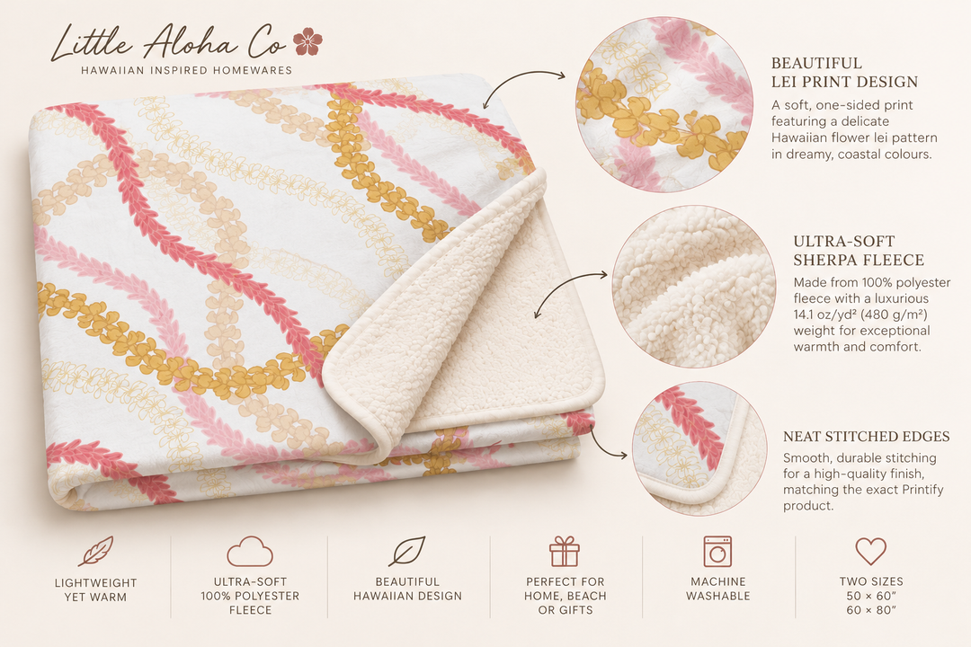 Flower Lei White Sherpa Fleece Throw Blanket | Tropical Floral Print