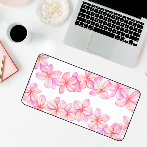 Pink Plumeria Desk Mat - Anti-Slip Neoprene Laptop/Mouse Pad