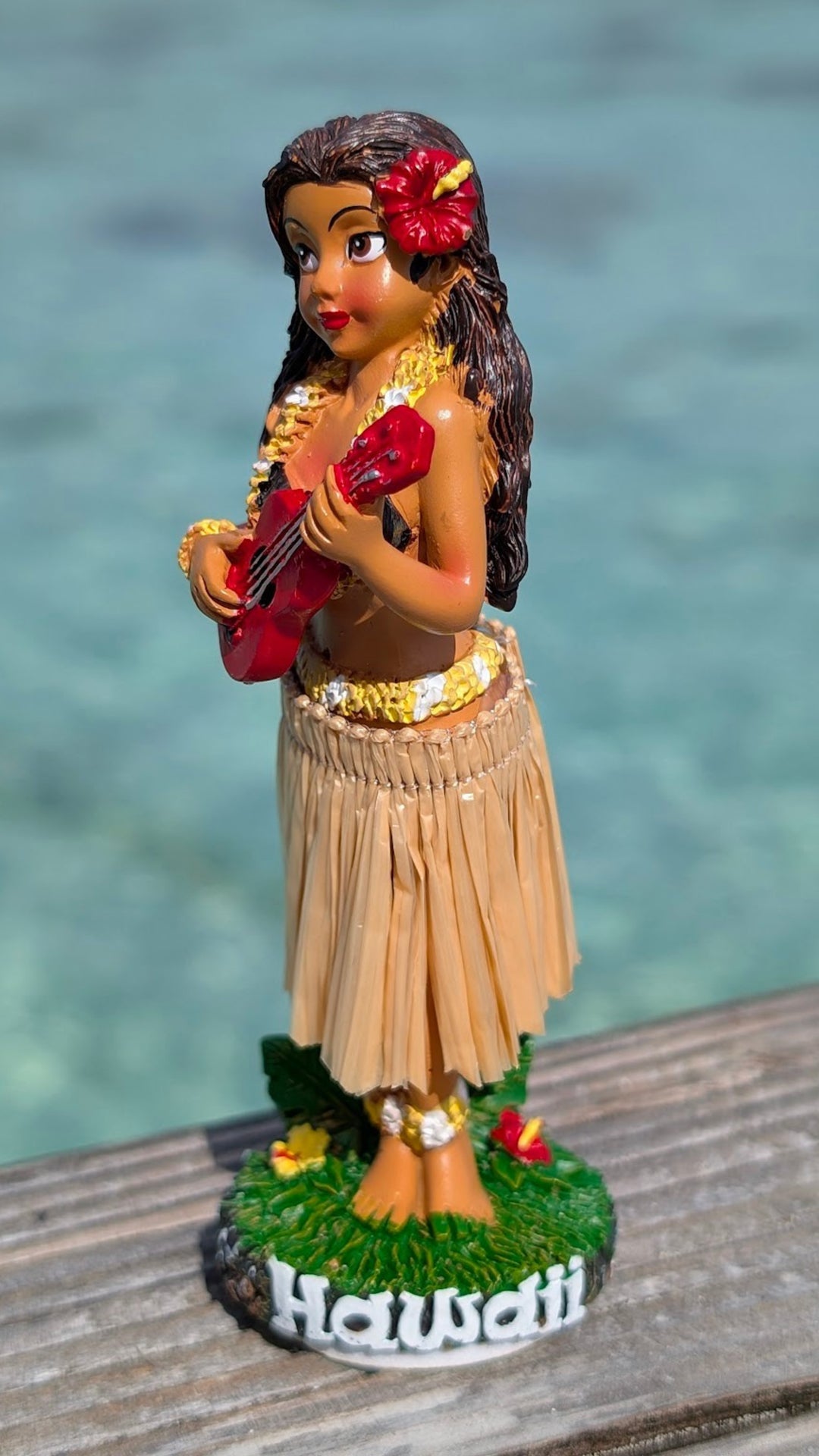 Hawaiian Dashboard Hula Doll (4 inch) | Hand Painted Ukulele Figurine & Tropical Car Decor