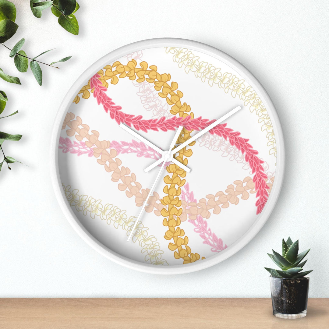 Silent Wall Clock | Wooden Frame Floral Lei Beach Decor