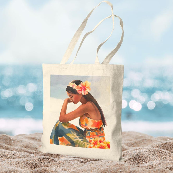 "Island Girl" 15"x16" Canvas Tote Bag | Heavy-Duty Polynesian Artistic Print