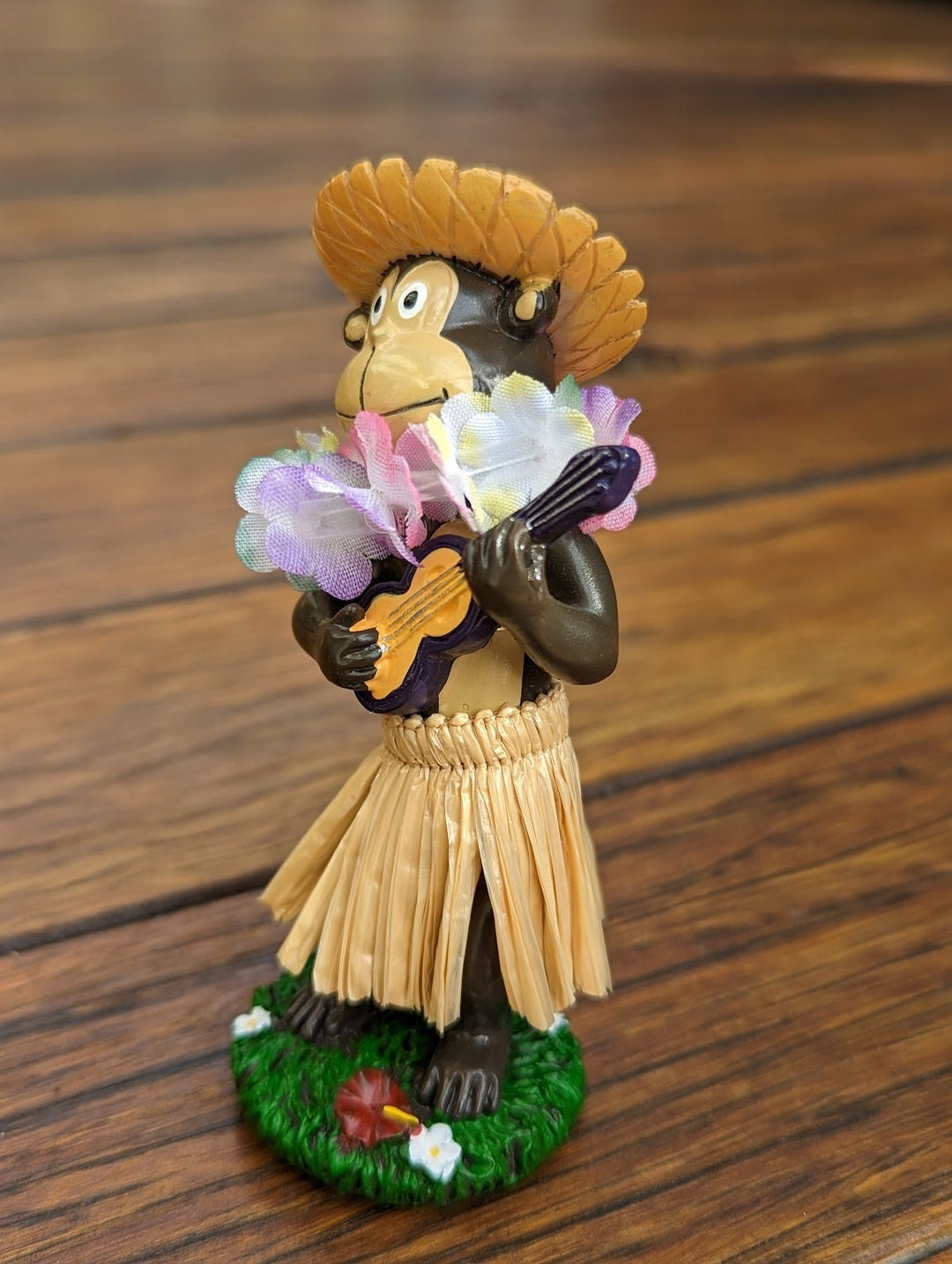 Dashboard Hula Doll: Cheeky Monkey, Aloha Vibes - Adhesive Base Mount