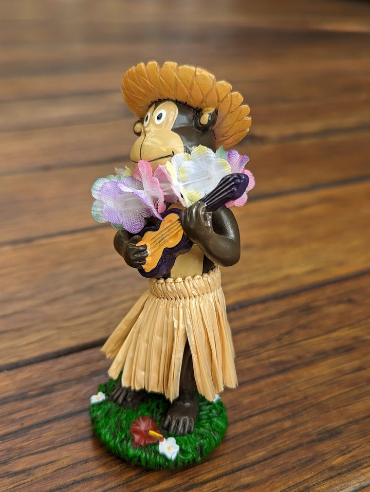 Dashboard Hula Doll: Cheeky Monkey, Aloha Vibes - Adhesive Base Mount