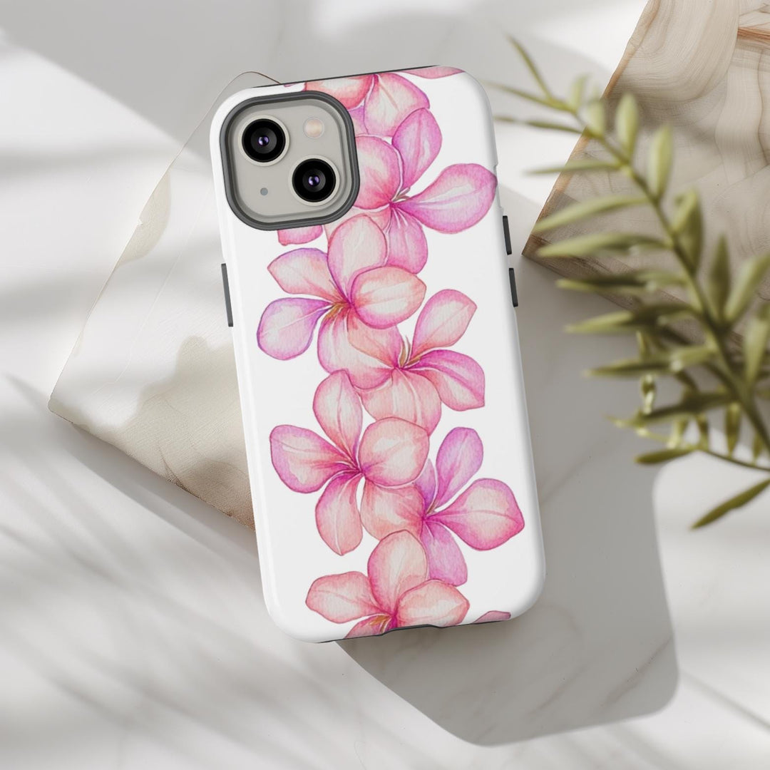 Tough Dual Layer Phone Case | Pink Plumeria Floral Design for iPhone & Samsung