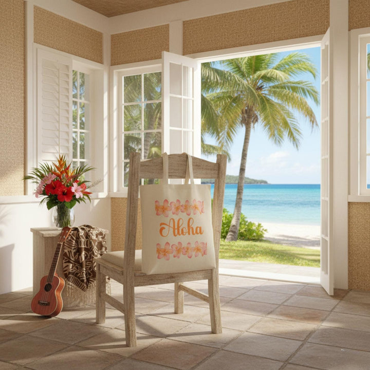 "Aloha" 15"x16" Canvas Beach Tote Bag - Heavy-Duty Cotton Market Bag
