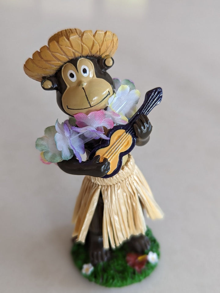 Dashboard Hula Doll: Cheeky Monkey, Aloha Vibes - Adhesive Base Mount