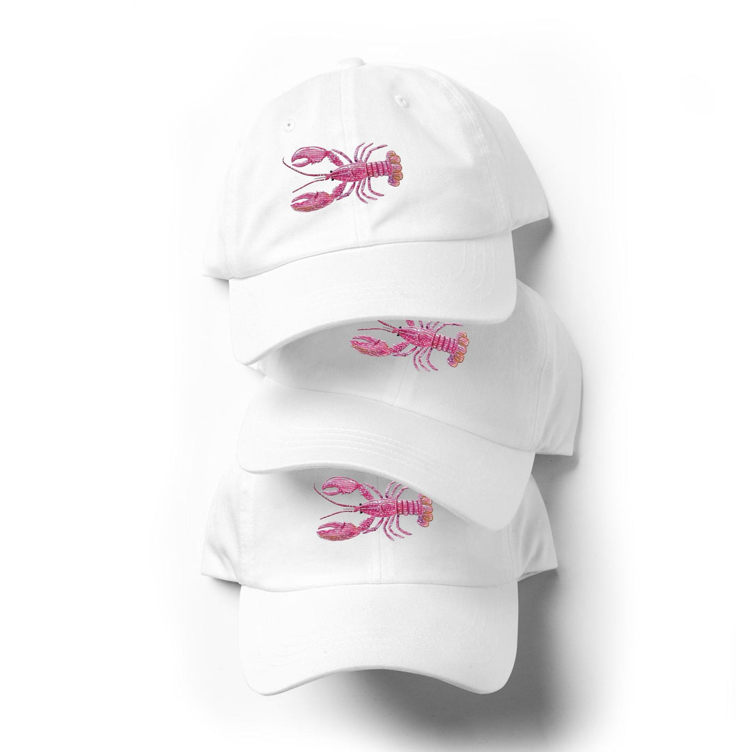 Pink Crayfish Embroidered Dad Hat | Chino Cotton Coastal Baseball Cap