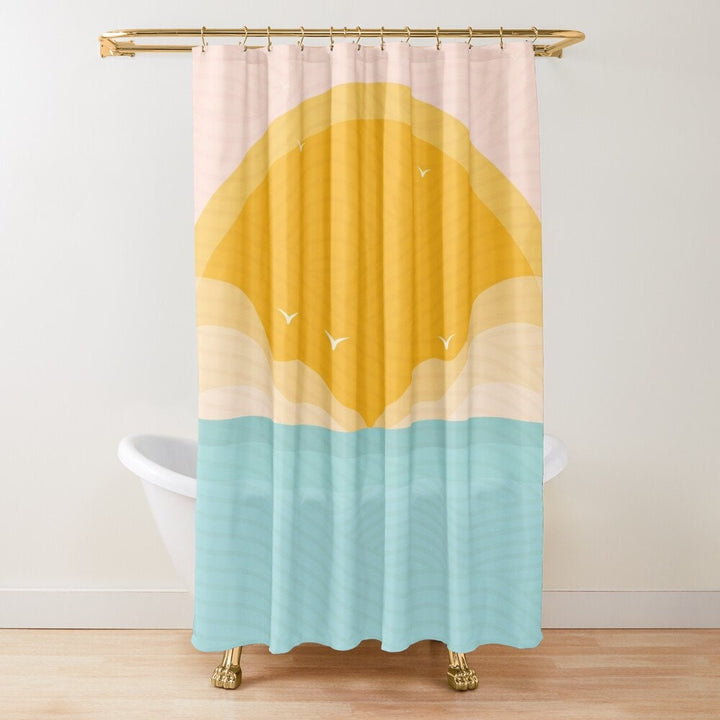 Sunshine Beach Abstract Shower Curtain | Waterproof Sun and Sea Boho Coastal Decor