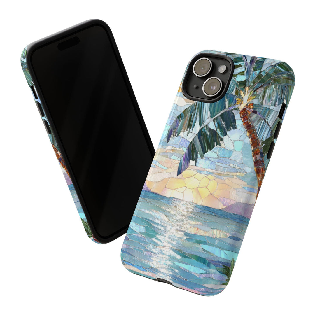 Tough Dual Layer Phone Case | Abstract Stained Glass Coastal Design for iPhone & Samsung