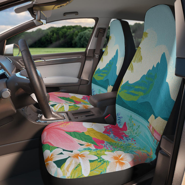 Bora Bora Car Seat Covers – Universal Fit Front Seat Protectors With Abstract Tropical Design