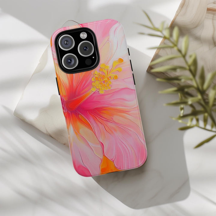 Tough Phone Case | Abstract Pink Hibiscus Print for iPhone & Samsung