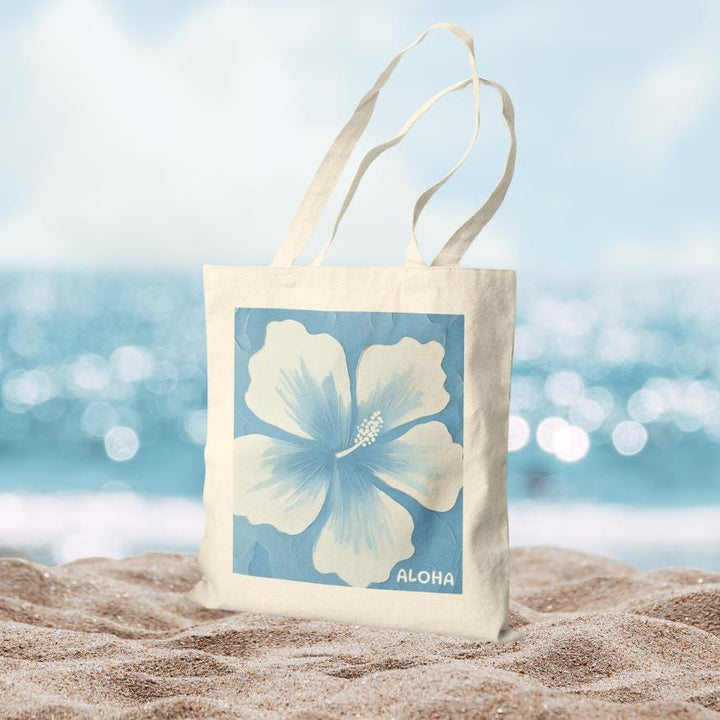 Blue Hibiscus 15"x16" Canvas Tote Bag | Heavy-Duty Cotton Market Bag