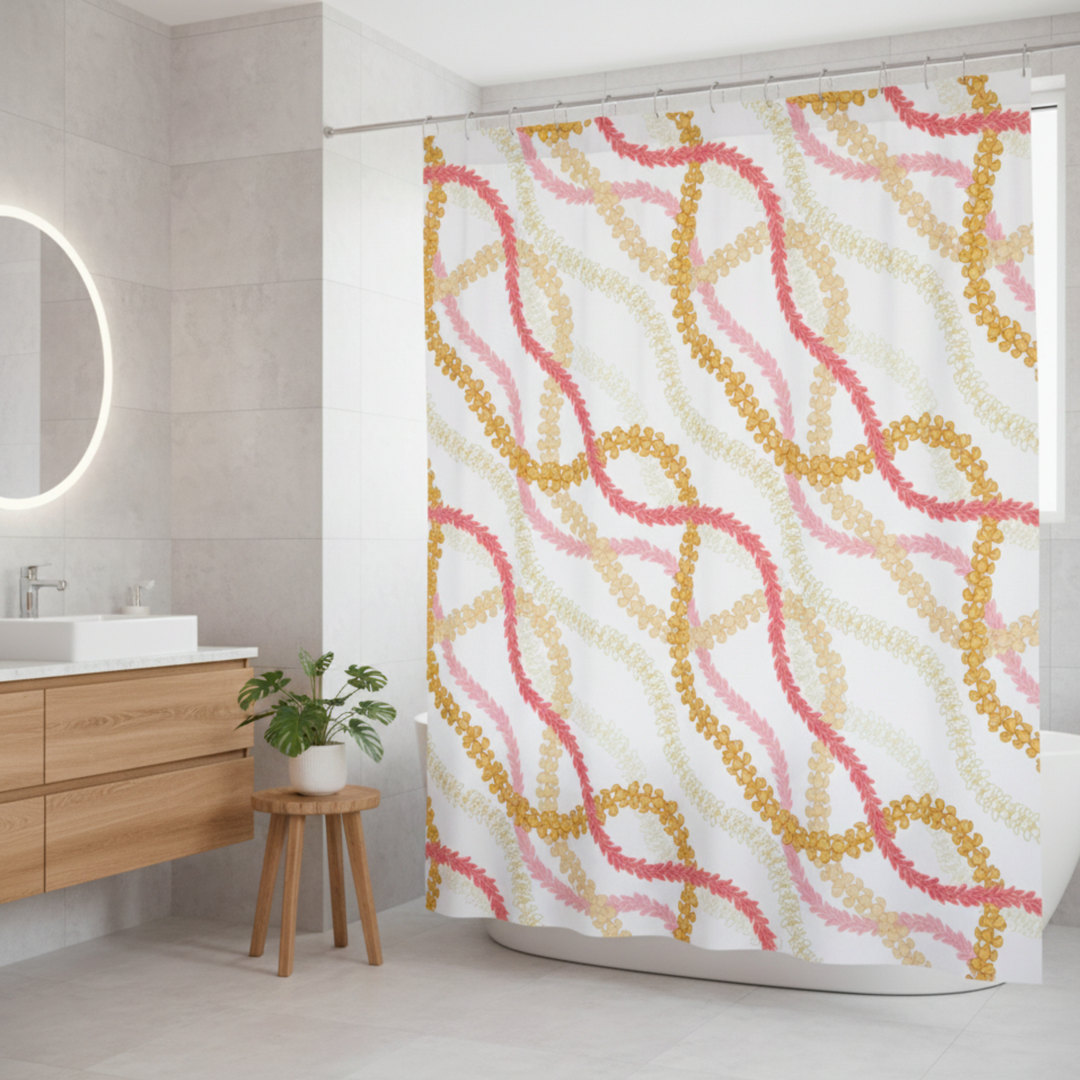 Hawaiian Flower Lei Shower Curtain - Waterproof Tropical Floral