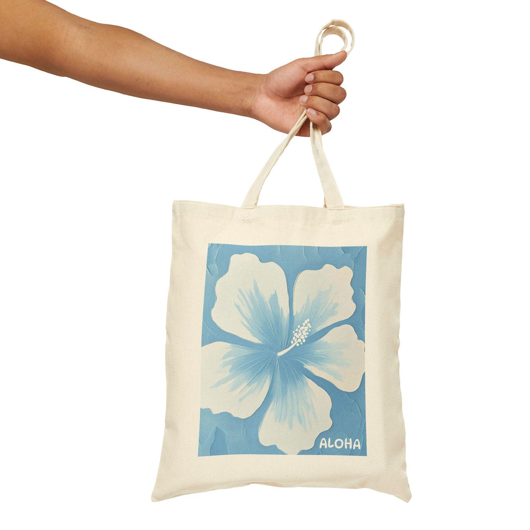 Blue Hibiscus 15"x16" Canvas Tote Bag | Heavy-Duty Cotton Market Bag
