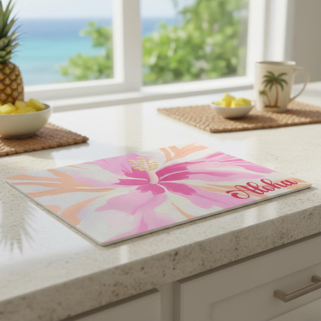 Hibiscus Tempered Glass Cutting Board | Coastal Charcuterie Platter