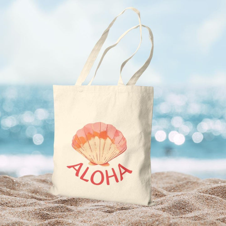 "ALOHA" Seashell 16"x15" Canvas Tote - Heavy-Duty Eco-Friendly Market Bag