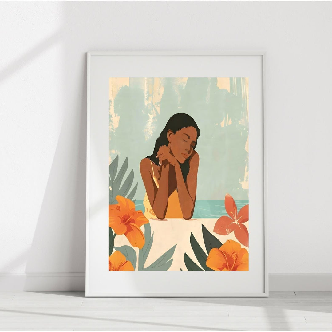 Vintage Hawaiian Island Girl Poster | Retro Coastal Wall Art Print