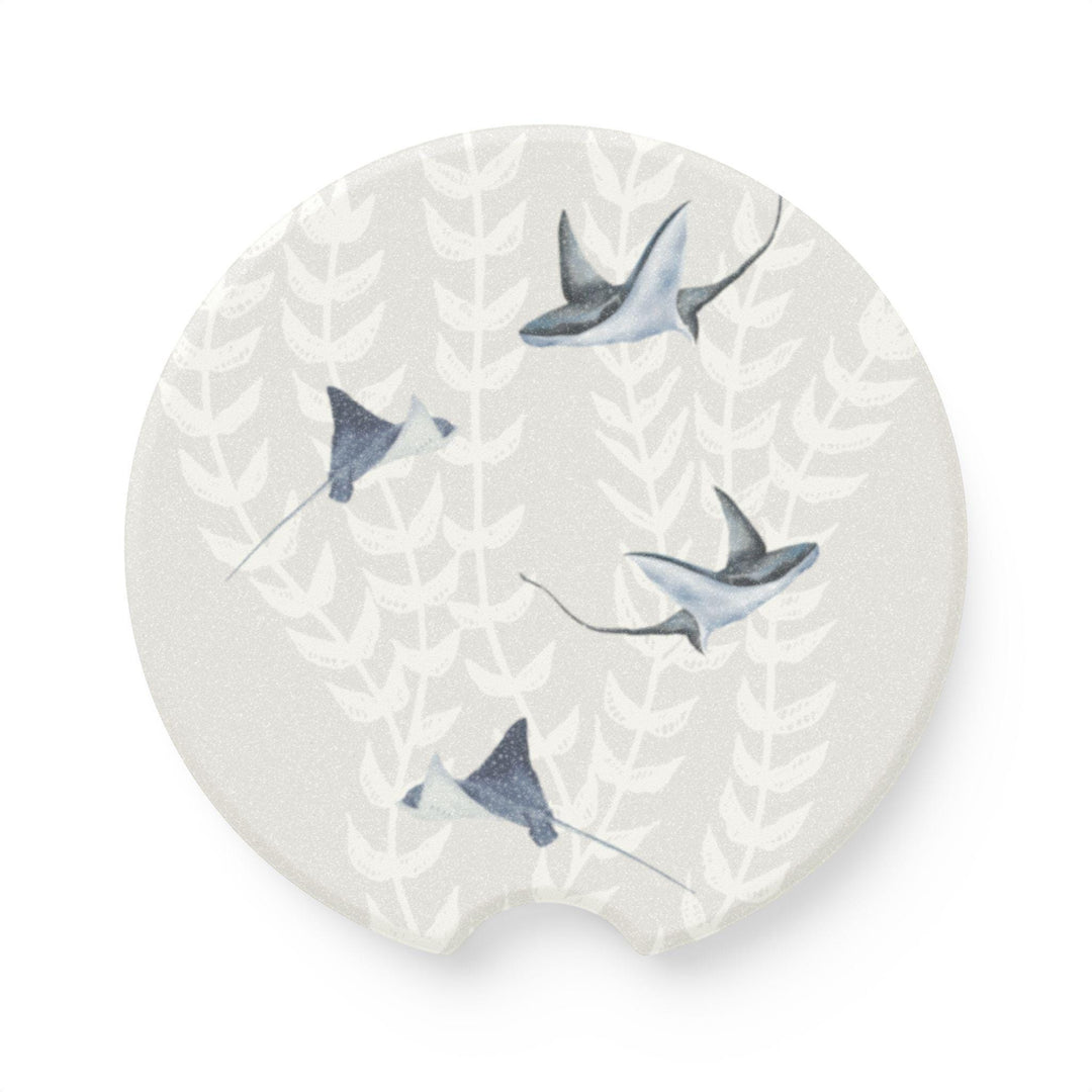 Ocean Stingray Car Coasters (Set of 2) | Natural Soapstone Absorbent Cup Holder Inserts