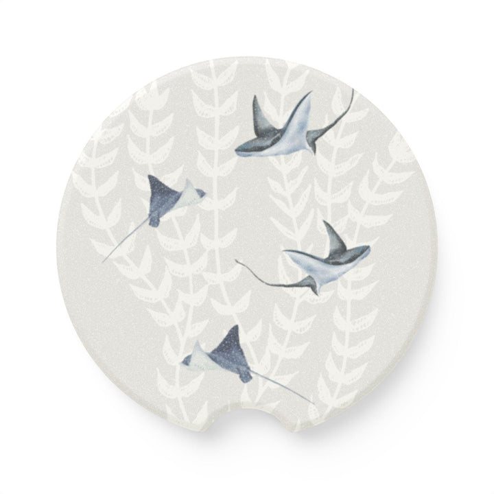 Ocean Stingray Car Coasters (Set of 2) | Natural Soapstone Absorbent Cup Holder Inserts