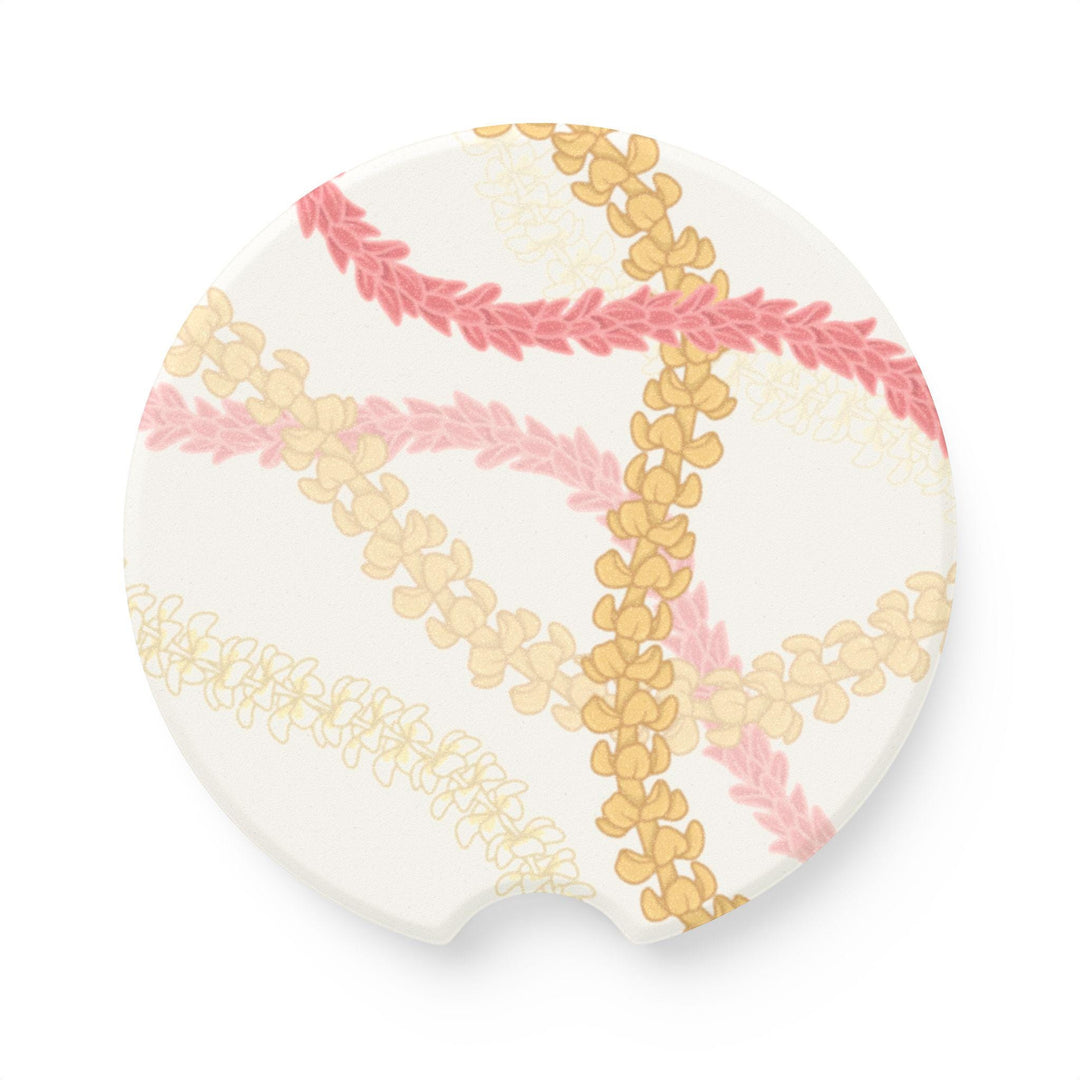 Hawaiian Flower Lei Soapstone Car Coaster Set (2) | Tropical Car Accessories