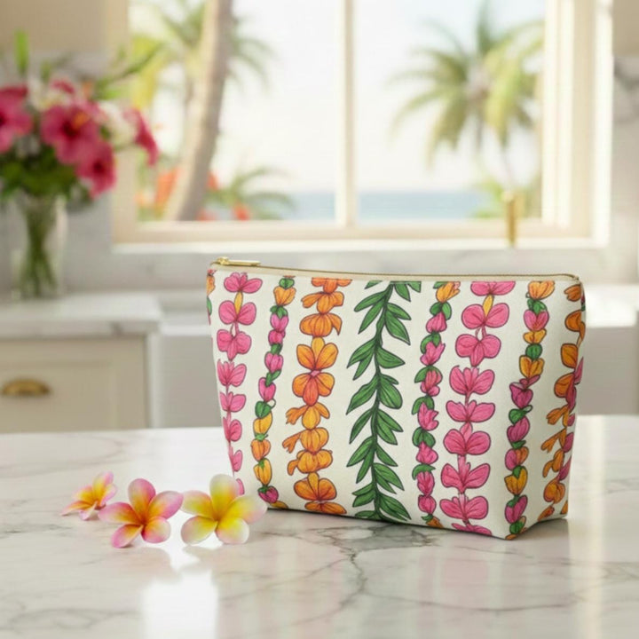 Hawaiian Lei Luxury Accessory Pouch – Tropical Floral Makeup & Travel Ba