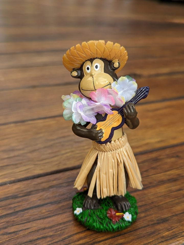 Dashboard Hula Doll: Cheeky Monkey, Aloha Vibes - Adhesive Base Mount