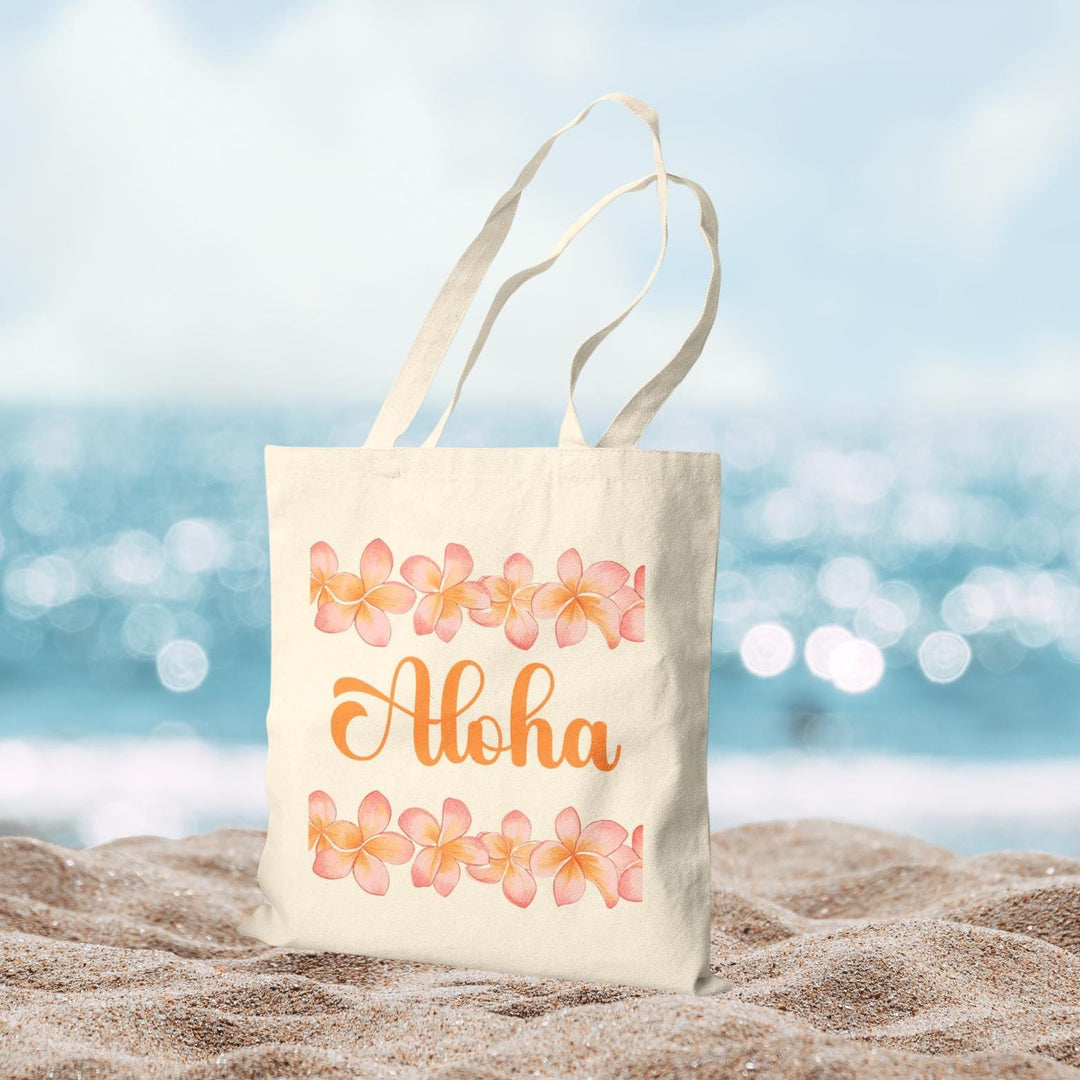 "Aloha" 15"x16" Canvas Beach Tote Bag - Heavy-Duty Cotton Market Bag