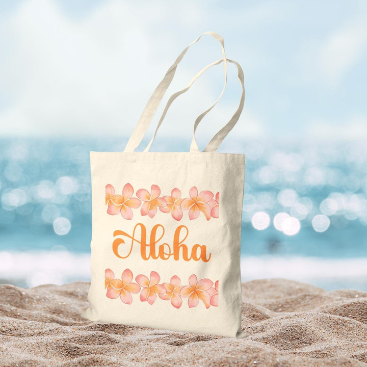 "Aloha" 15"x16" Canvas Beach Tote Bag - Heavy-Duty Cotton Market Bag